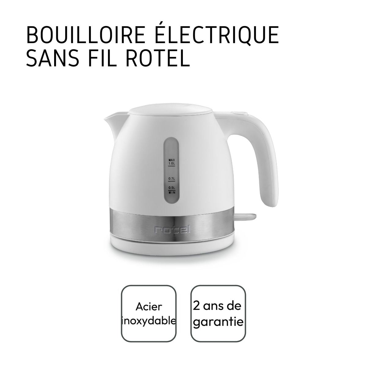 Bouilloire électrique plastique cerclée inox sans fil 1 litre Rotel Rotel - Mathon - 4