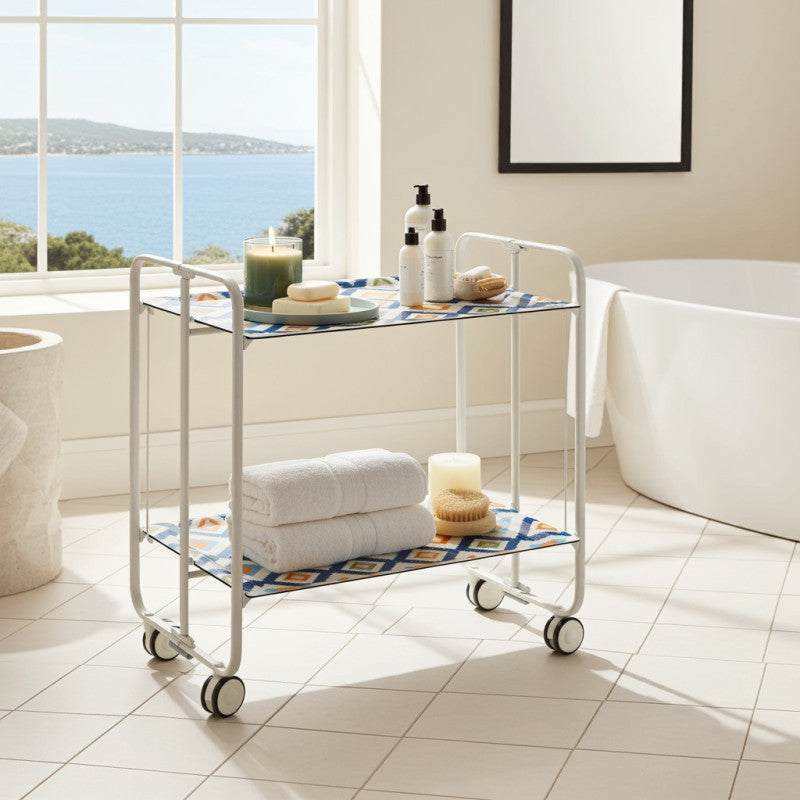 Desserte pliante 2 niveaux avec roulettes – structure blanche, bauhaus Don Hierro - Mathon - 3