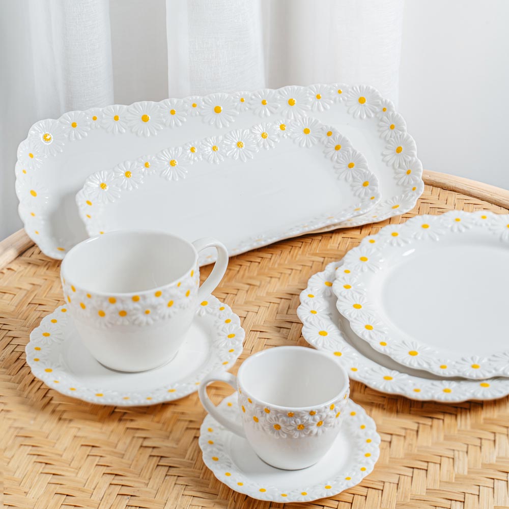 Coffret de 4 tasses à thé avec sous tasses Marguerite 30 cl Table passion - Mathon - 3