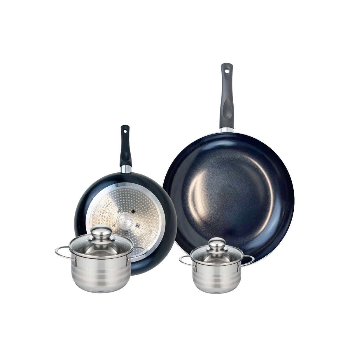 Ensemble de 2 Poêles de cuisson 24 et 32 cm et 2 faitouts 12 et 14 cm  Prima Brillant Elo - Mathon - 1