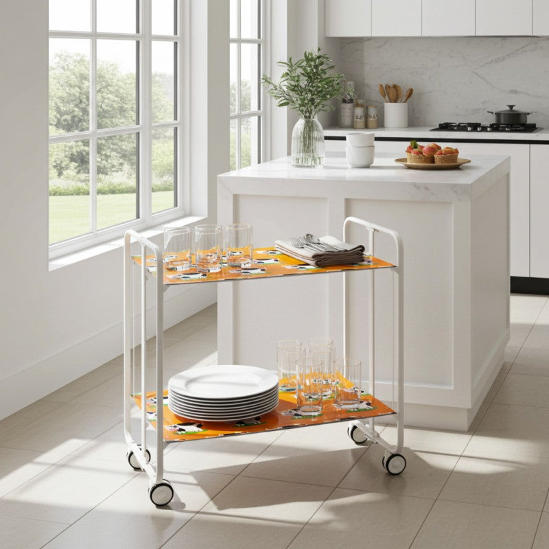 Desserte pliante 2 niveaux avec roulettes – structure blanche, bauhaus Don Hierro - Mathon - 2