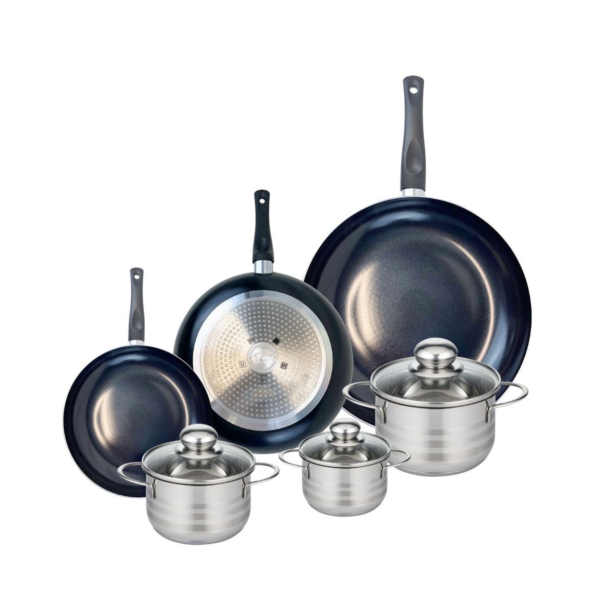 Ensemble de 3 Poêles de cuisson 20, 24 et 32 cm et 3 faitouts 12, 14 et 16 cm  Prima Brillant Elo - Mathon - 1