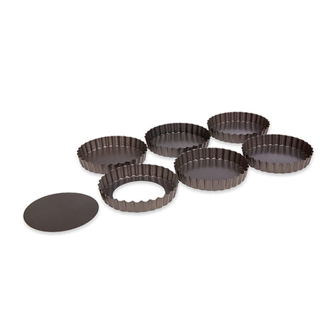 Set de 6 moules à tartelette avec fond amovible acier revêtement antiadhérent 12 cm Mathon - Mathon - 2