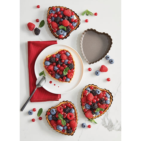 Set de 4 moules à tartelette coeur revêtement antiadhérent 11 cm Mathon - Mathon - 1