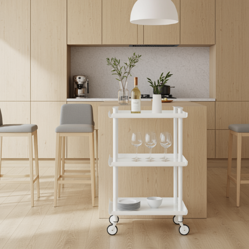 Desserte à roulettes, desserte de service Leky, métallique, 3 niveaux. Blanc Don Hierro - Mathon - 3