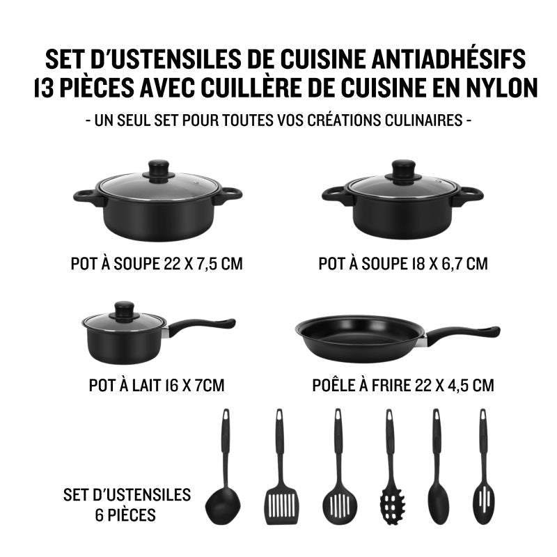 Batterie de cuisine 13 pieces avec cuilliere Noir Herzberg HG04241 Herzberg - Mathon - 3