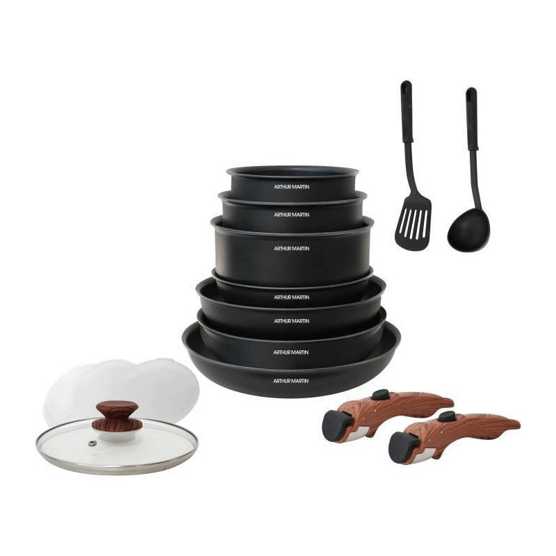 Am1502 Batterie De Cuisine 15 Pieces - Poignee Amovible Effet Bois - Tous Feux Dont Induction Arthur Martin - Mathon - 1