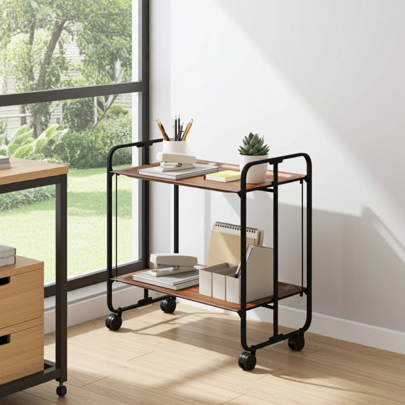 Desserte pliante 2 niveaux avec roulettes – structure noire, bauhaus Don Hierro - Mathon - 3