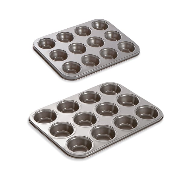 Lot 2 plaques 12 muffins et 12 mini-muffins acier revêtement antiadhérent Mathon - Mathon - 2