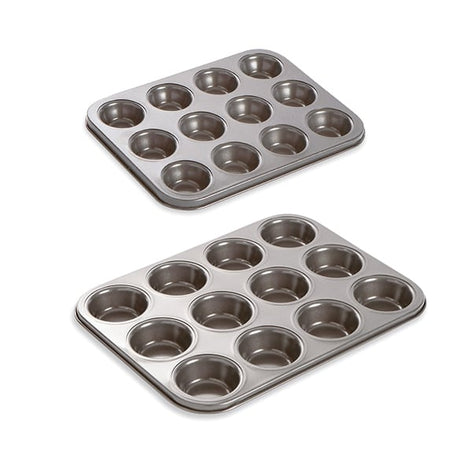 Lot 2 plaques 12 muffins et 12 mini-muffins acier revêtement antiadhérent Mathon - Mathon - 2