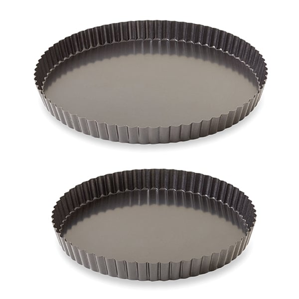 Lot 2 moules à tarte acier revêtu bords cannelés 24,5 et 28 cm Mathon - Mathon - 1