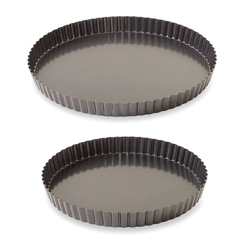 Lot 2 moules à tarte acier revêtu bords cannelés 24,5 et 28 cm Mathon - Mathon - 1