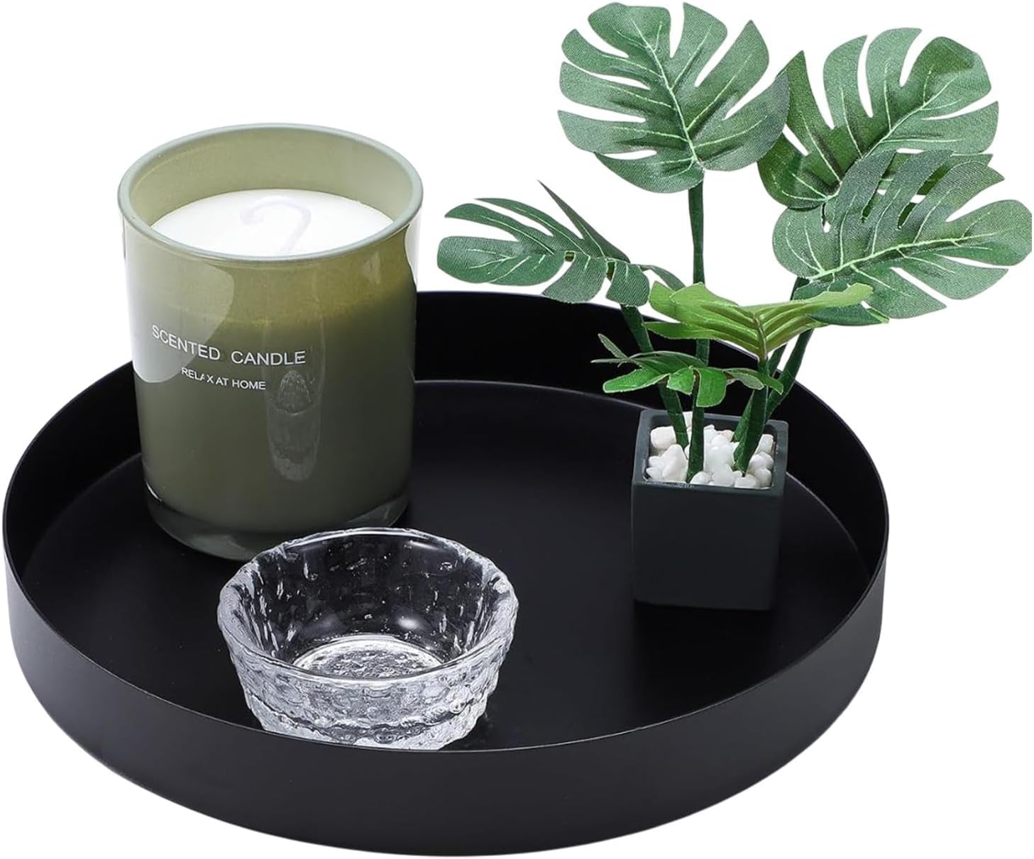 Plateau décoratif rond noir en métal inoxydable Vendos85 - Mathon