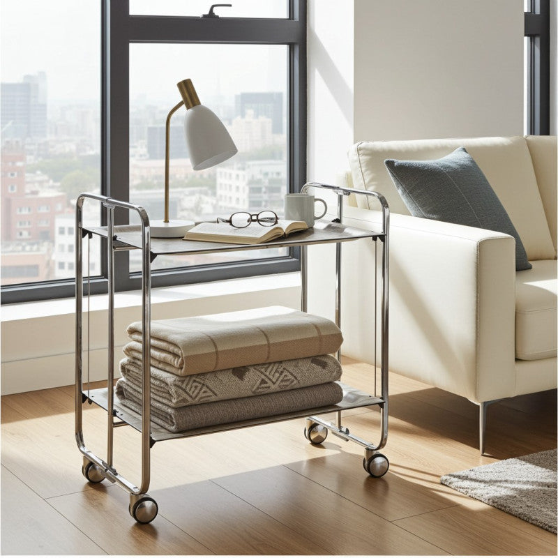 Desserte pliante 2 niveaux avec roulettes – structure chromée, bauhaus Don Hierro - Mathon - 3