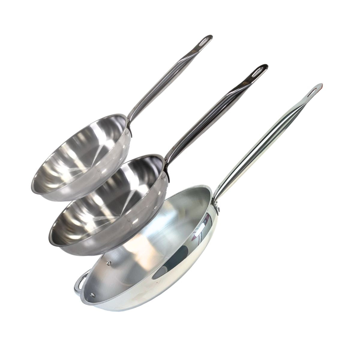 Lot de 3 poêles inox de 24 cm 28 cm et 32 cm  Profi Therm Elo - Mathon - 1