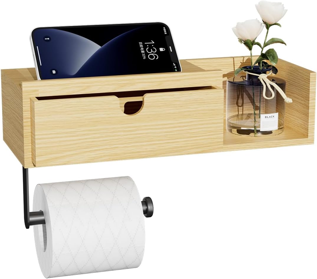 Porte-papier toilette bois inox avec tiroir adhésif Vendos85 - Mathon