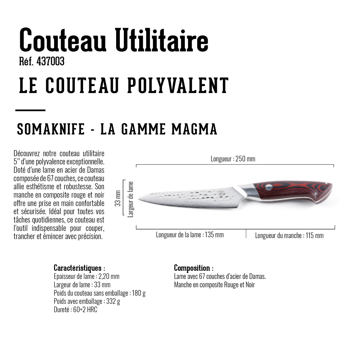Couteau de chef UTILITY 5 pouces, gamme Magma Somagic - Mathon - 4