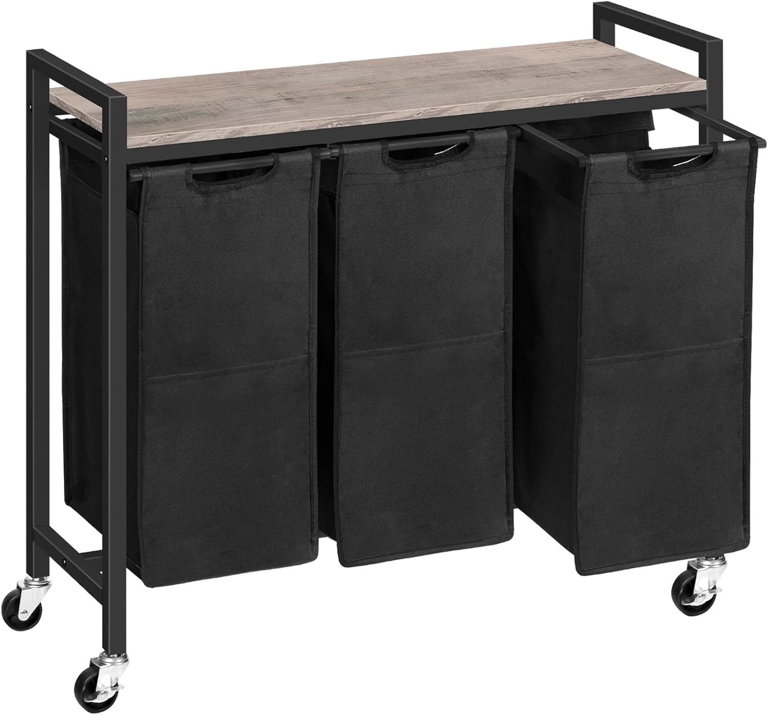 Panier à linge 3 compartiments sur roulettes Grège/Noir Vendos85 - Mathon