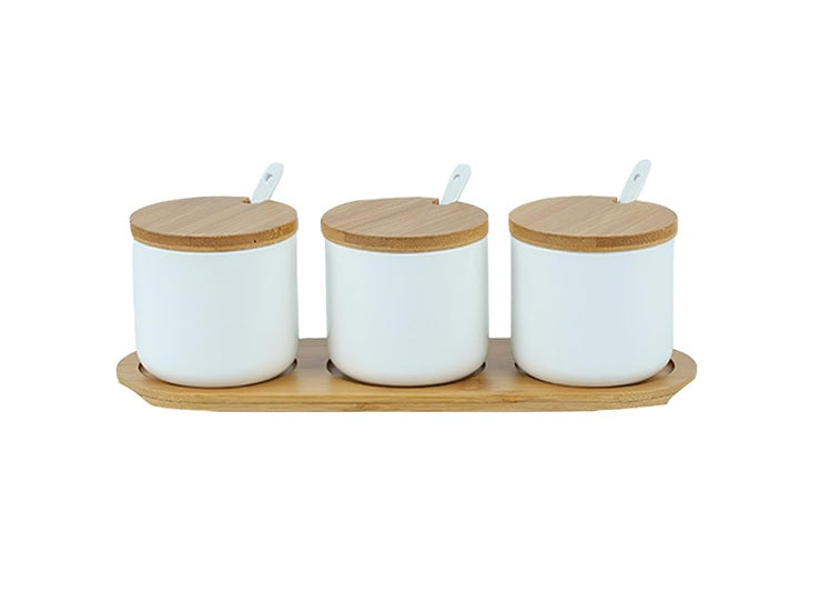 Ensemble 3 Pots à Épices Céramique Blancs avec Cuillère Vendos85 - Mathon