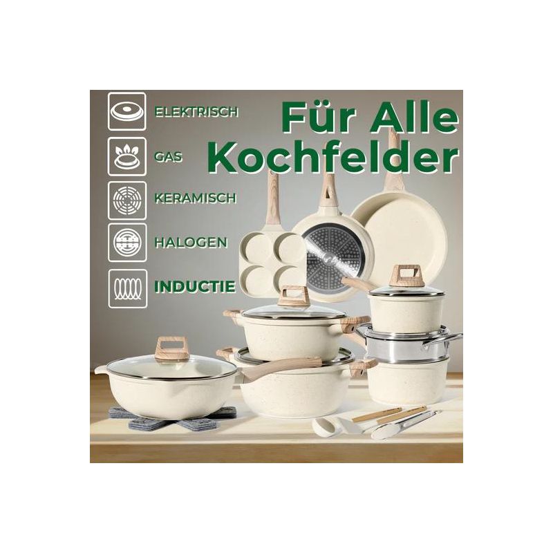 Batterie de cuisine 21 pièces Antiadhésif en Granit beige - Tous feux dont induction Just perfecto JL-721 Just Perfecto - Mathon - 4