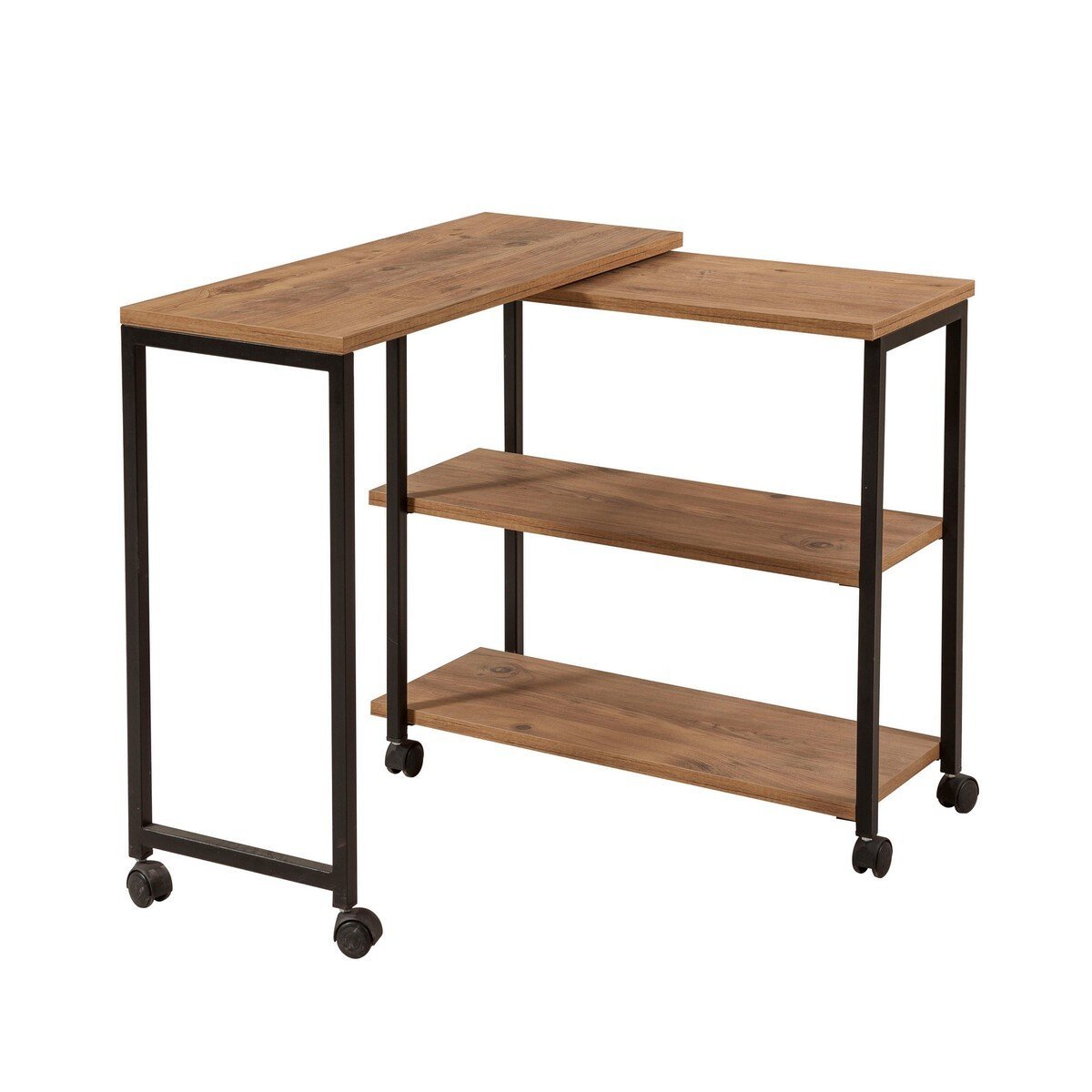 Desserte pivotante à roulettes décor pin atlantique et noir L70 cm - MELIN Calicosy - Mathon - 1