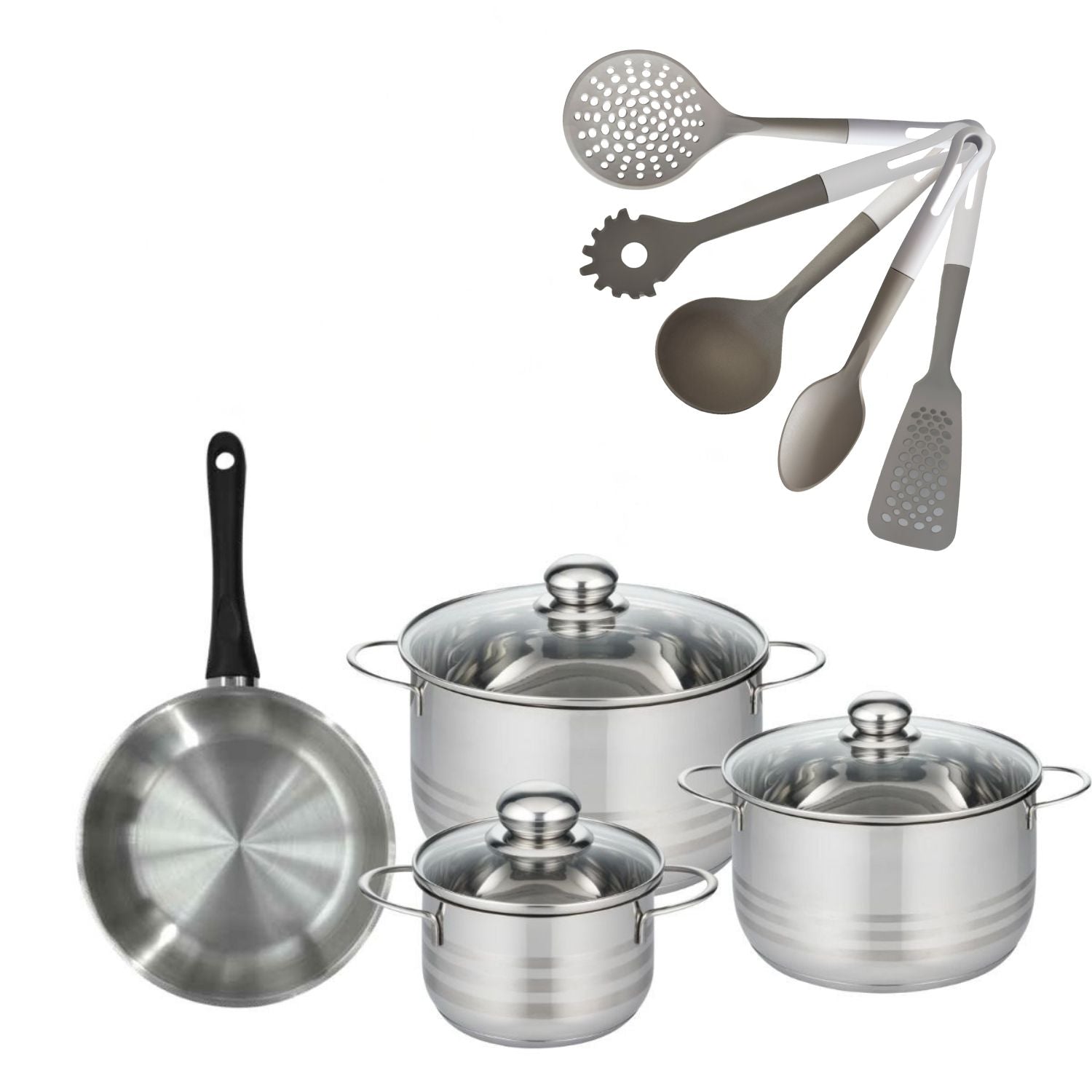 Lot 1 Poêle 20cm & 3 Faitouts 16/20/24cm  Geneva avec 5 ustensiles Fackelmann - Mathon - 1