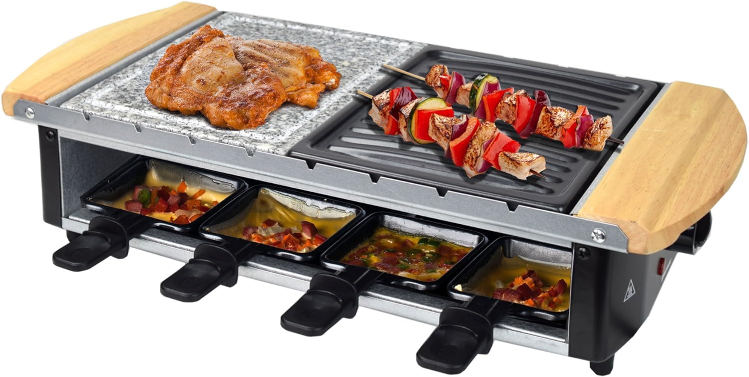 Raclette avec plaque de cuisson et pierre chaude en acier inoxydable 8 personnes Syntrox - Mathon