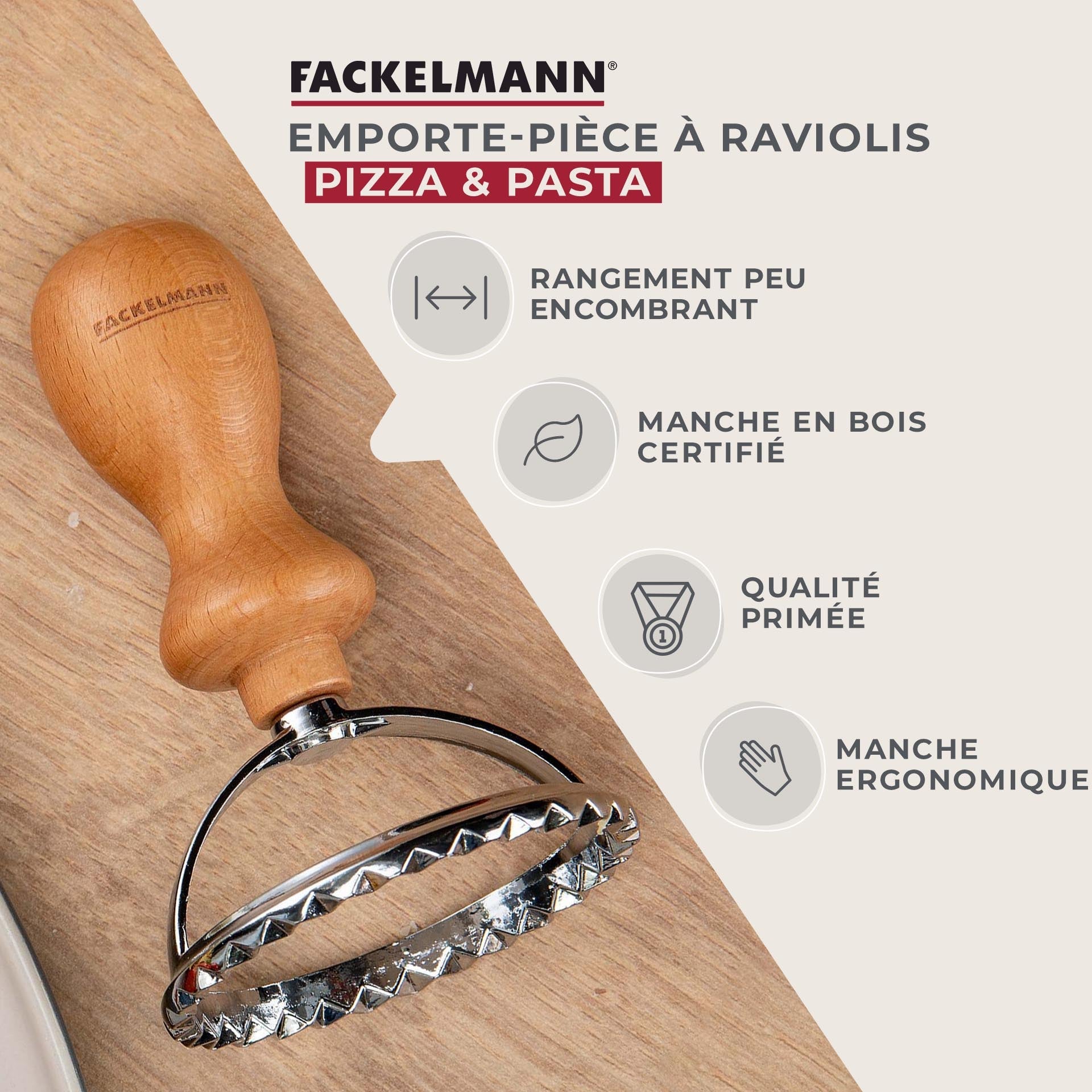 Emporte-pièce ravioli rond et cannelé 6,5 cm  Pizza & Pasta Fackelmann - Mathon - 2