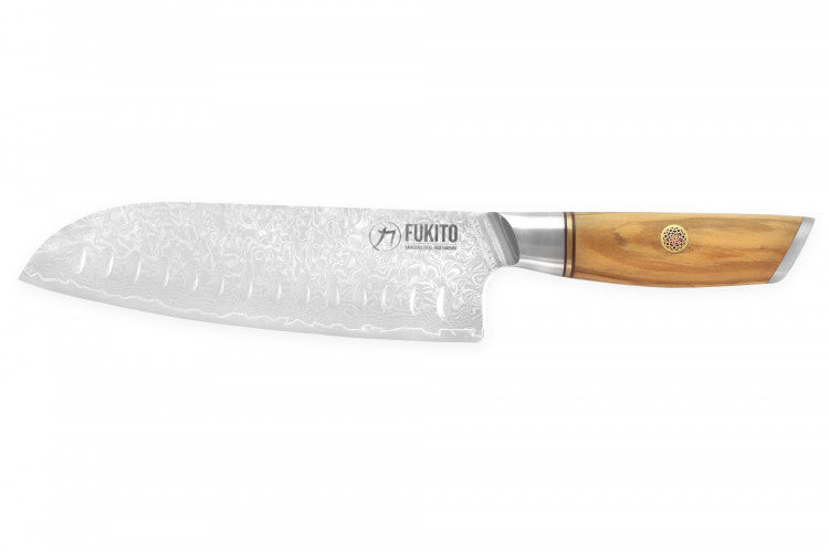 Couteau santoku alvéolé 17 cm Damas Olive Wusaki - Mathon - 1