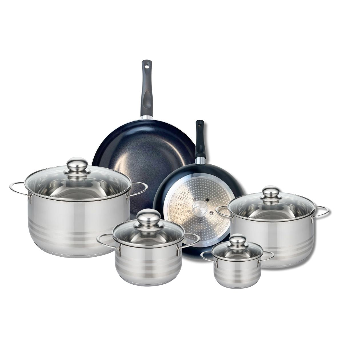 Ensemble de 2 Poêles de cuisson 24 et 28 cm et 4 faitouts 12, 16, 20 et 24 cm  Prima Brillant Elo - Mathon - 1
