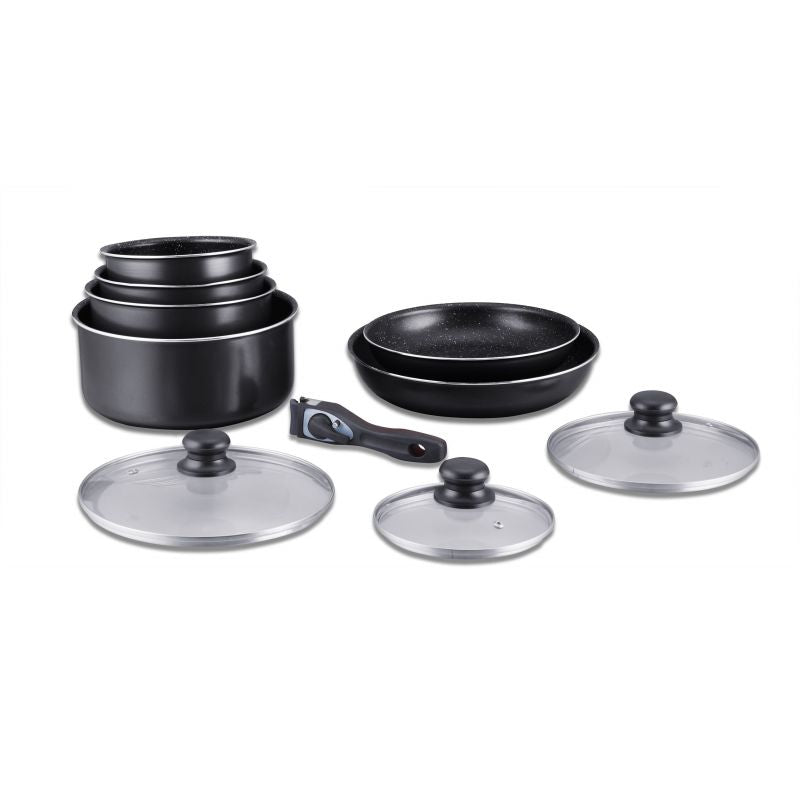 Batterie de cuisine revêtement pierre avec manche amovible 10 pieces noir Herzberg HG5000-BK Herzberg - Mathon - 1