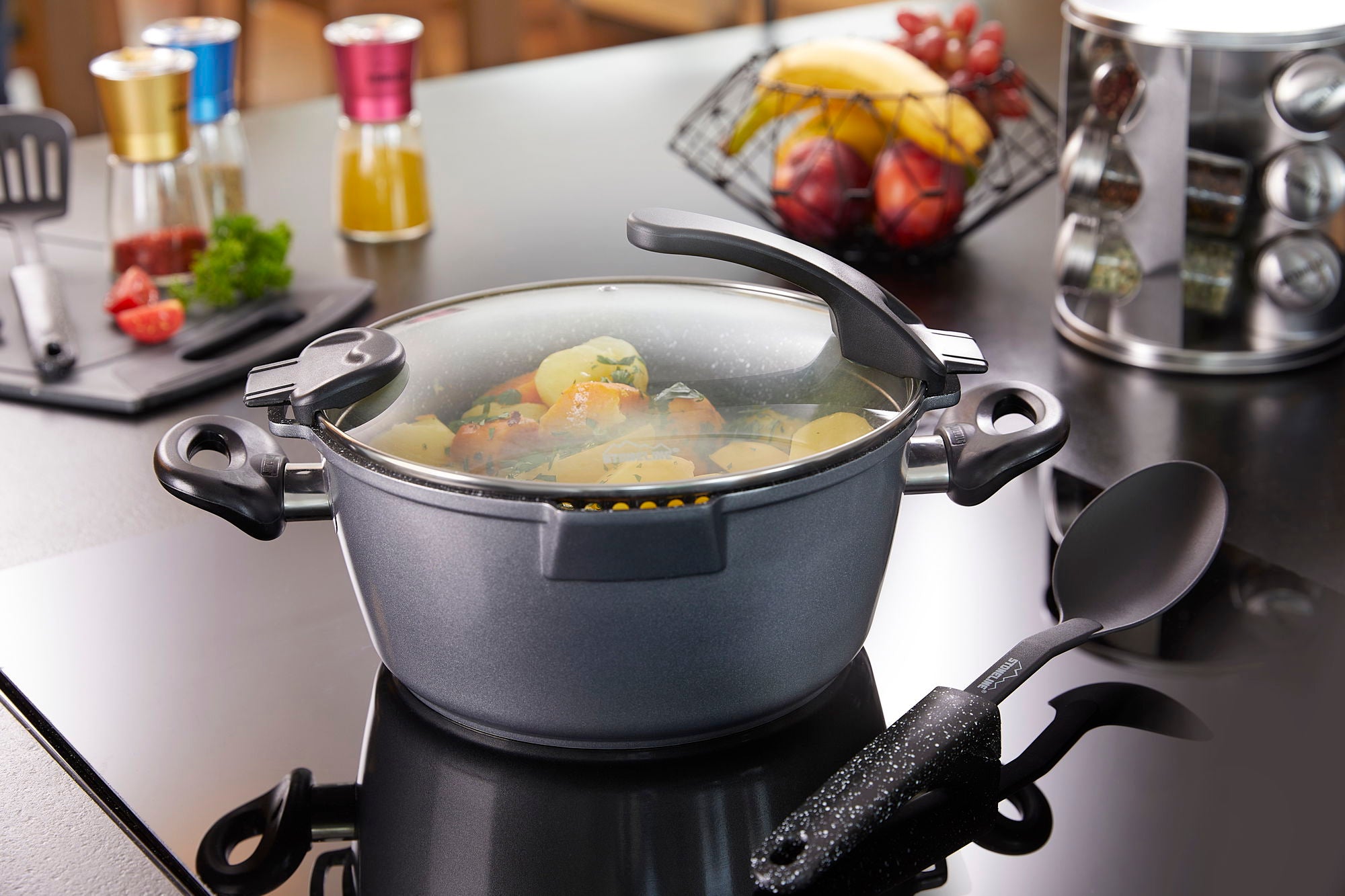 FUTURE Faitout 24 cm, avec couvercle en verre avec fonction passoire Stoneline - Mathon - 3