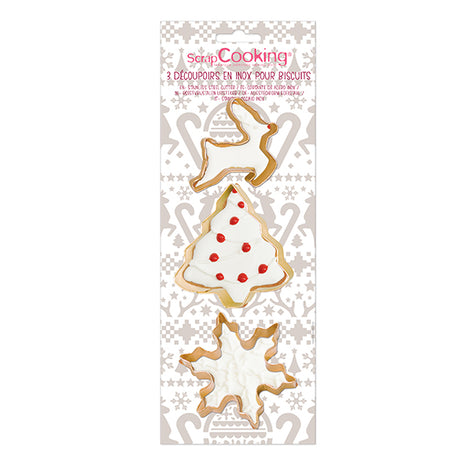 Set de 3 emporte-pièces dorés flocon, sapin et renne Scrapcooking - Mathon - 1