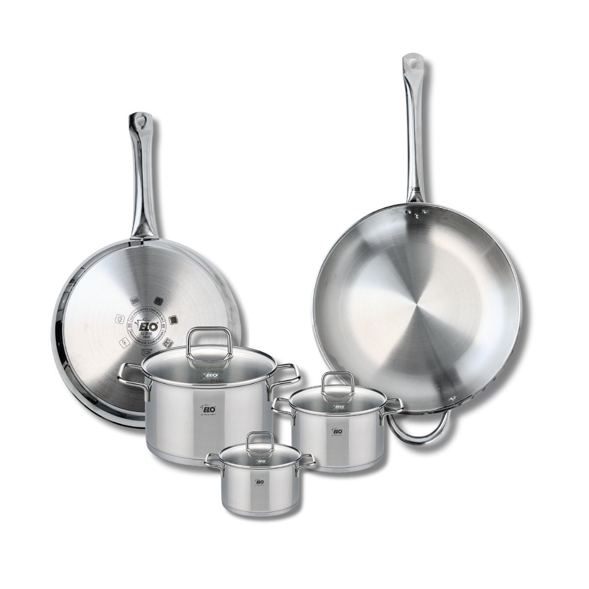 Ensemble de 2 Poêles de cuisson 28 et 32 cm et 3 faitouts 12, 14 et 20 cm  Profi Citrin Elo - Mathon - 1