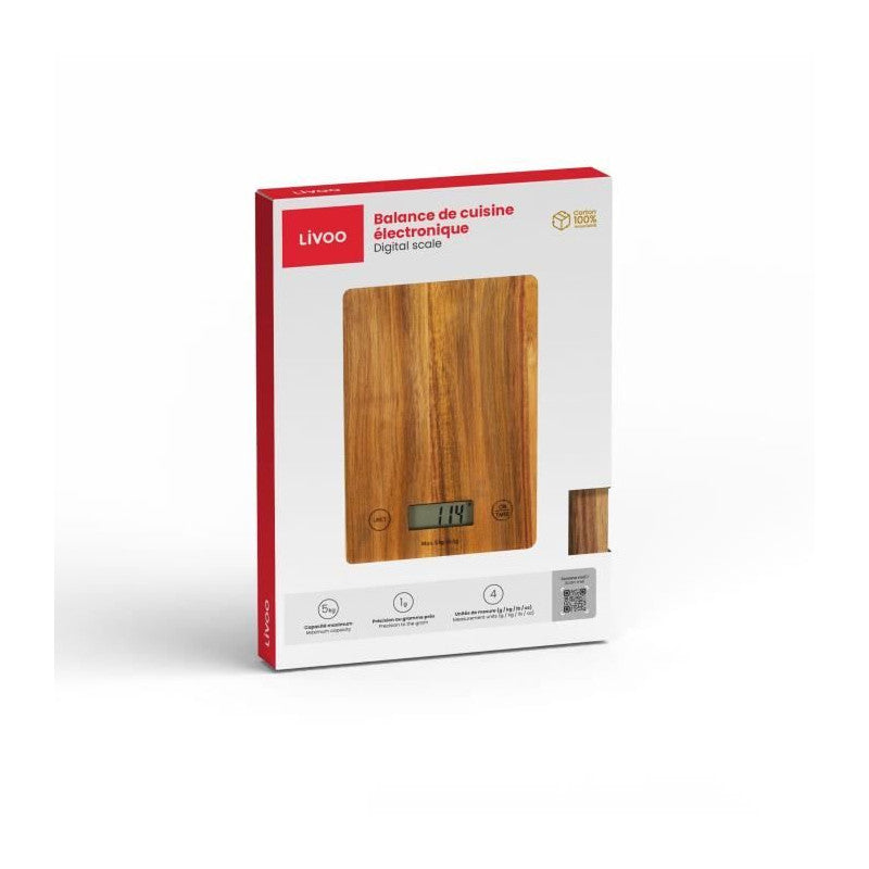 Balance De Cuisine électronique - Livoo - Dom492 - Plateau Acacia - Max. 5 Kg - 4 Unités De Mesure - Ecran Lcd Livoo - Mathon - 5