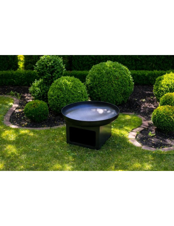 Brasero de jardin FATAPERA avec range bois en acier-Sans couvercle-Ø 80cm-Acier noir sablé-60 -70 - 80---60 -70 - 80-Acier noir sablé Farm Cook - Mathon - 2