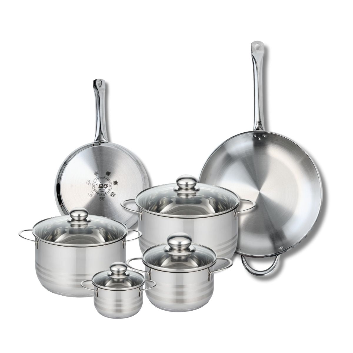 Ensemble de 2 Poêles de cuisson 24 et 32 cm et 4 faitouts 12, 16, 20 et 24 cm  Profi Brillant Elo - Mathon - 1