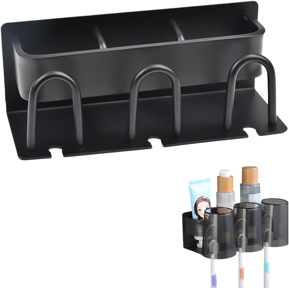 Porte Brosse à Dents Mural avec 3 Tasses noir Vendos85 - Mathon