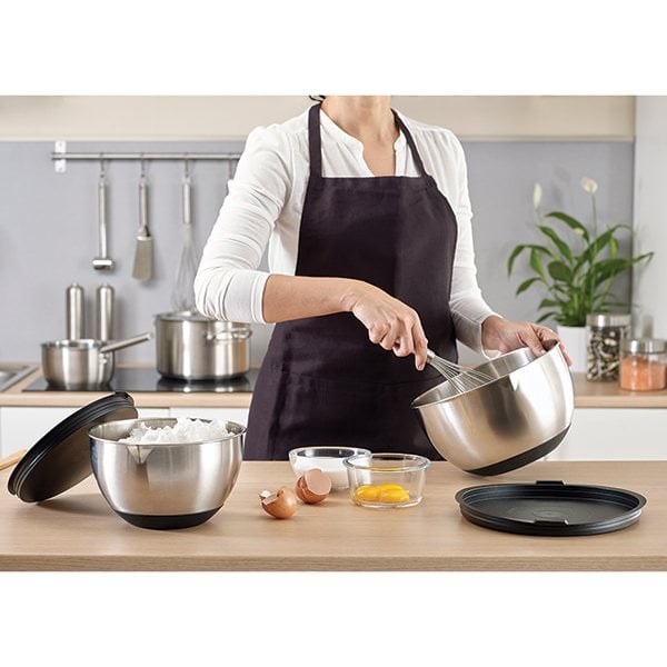 Set de 2 bols pâtissiers inox avec couvercle et base en silicone 20 et 24 cm Mathon - Mathon - 1