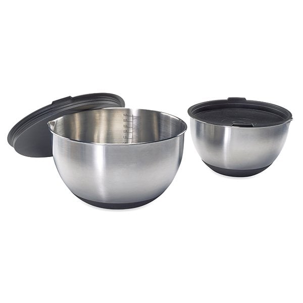 Set de 2 bols pâtissiers inox avec couvercle et base en silicone 20 et 24 cm Mathon - Mathon - 2