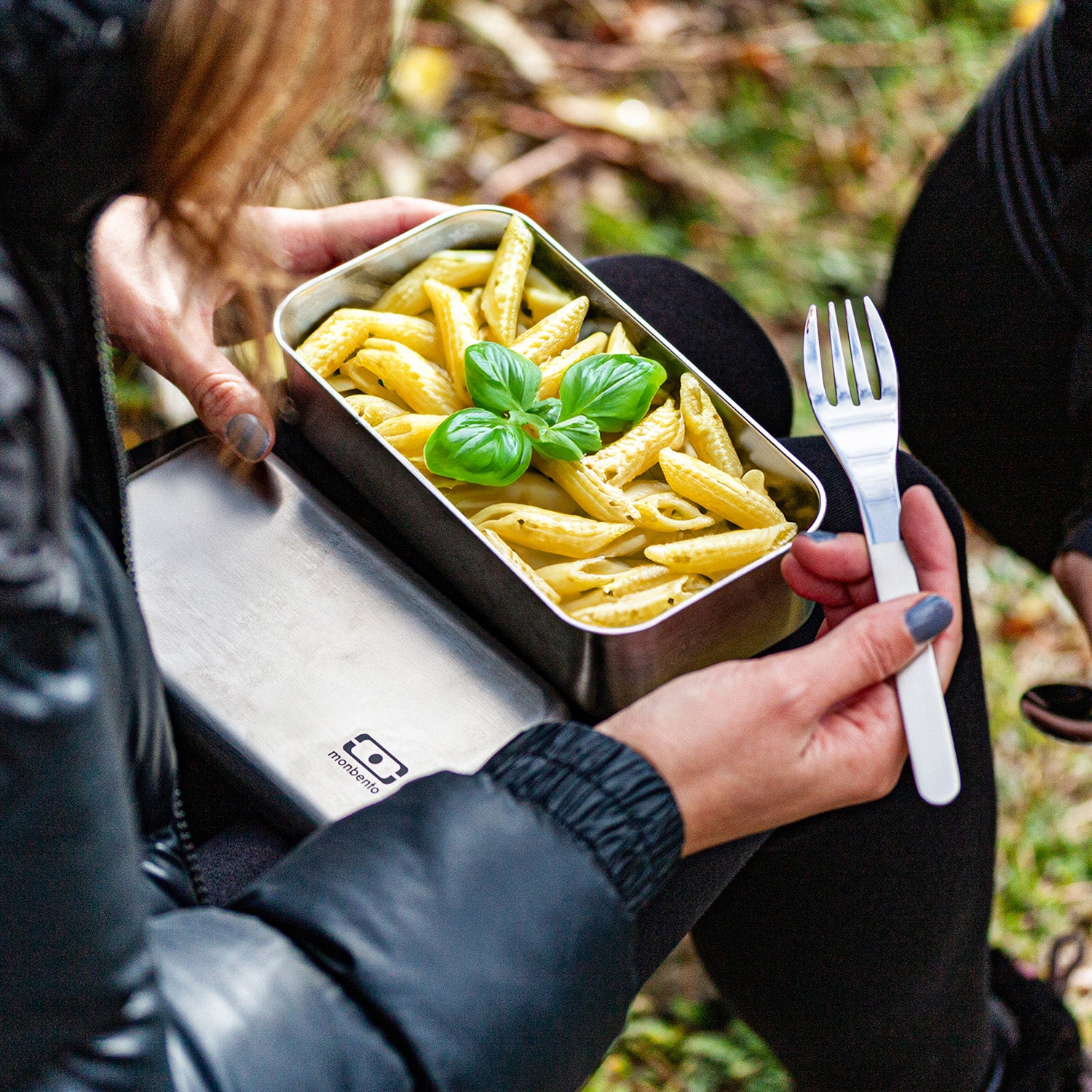 Set lunch box en métal micro-ondable Sense Gris coton 700ml + accessoires Monbento - Mathon - 7
