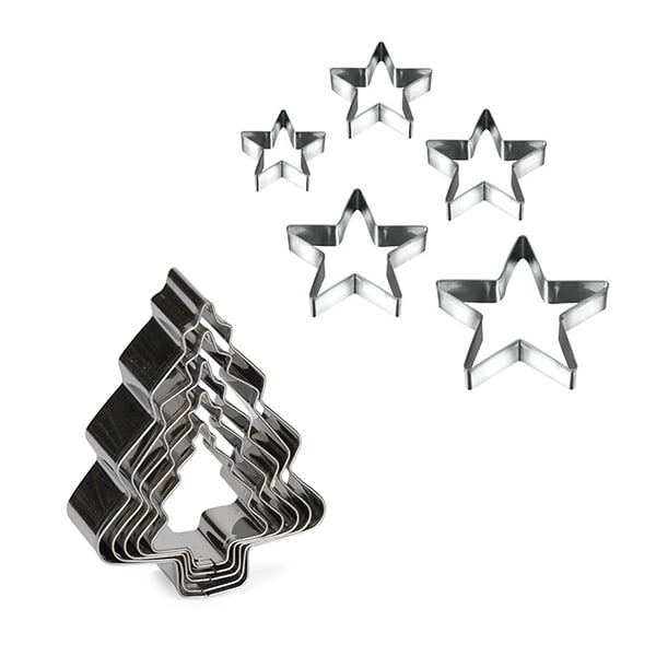 Set de 10 emporte-pièces étoiles et sapin - Mathon