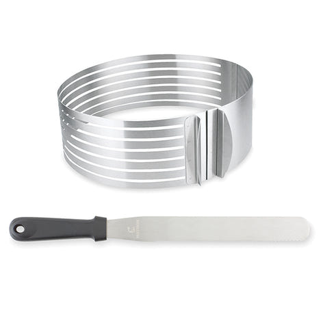 Lot couteau à génoise spatule à glaçage et cercle à trancher extensible inox Mathon - Mathon - 1