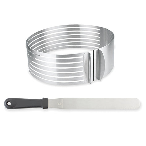 Lot couteau à génoise spatule à glaçage et cercle à trancher extensible inox Mathon - Mathon - 1