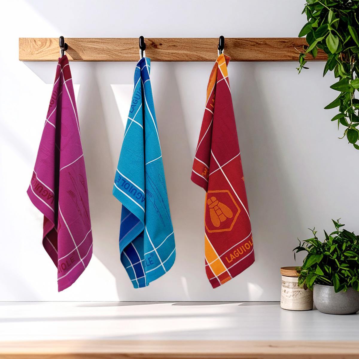 Lot de 3 torchons jacquard 50x70cm mauve -  "Tartan" Laguiole Cuisson - Mathon - 3