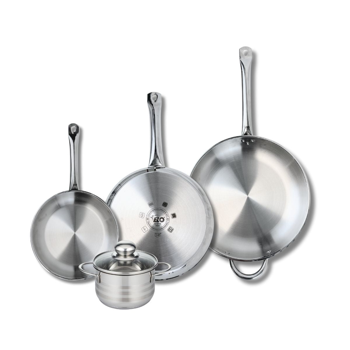 Ensemble de 3 Poêles de cuisson 24, 28 et 32 cm et 1 faitout 14 cm  Profi Brillant Elo - Mathon - 1