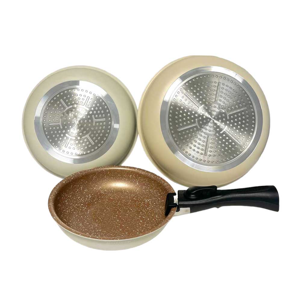 Lot de 3 Poêles en Aluminium avec Poignée Amovible - Revêtement Antiadhérent - Tous Feux dont Induction - Mathon - 2