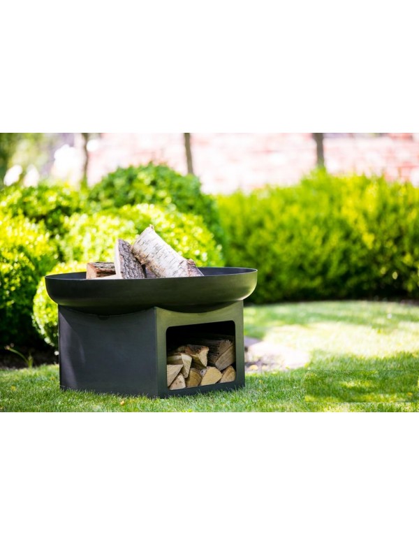 Brasero de jardin FATAPERA avec range bois en acier-Sans couvercle-Ø 80cm-Acier noir sablé-60 -70 - 80---60 -70 - 80-Acier noir sablé Farm Cook - Mathon - 1