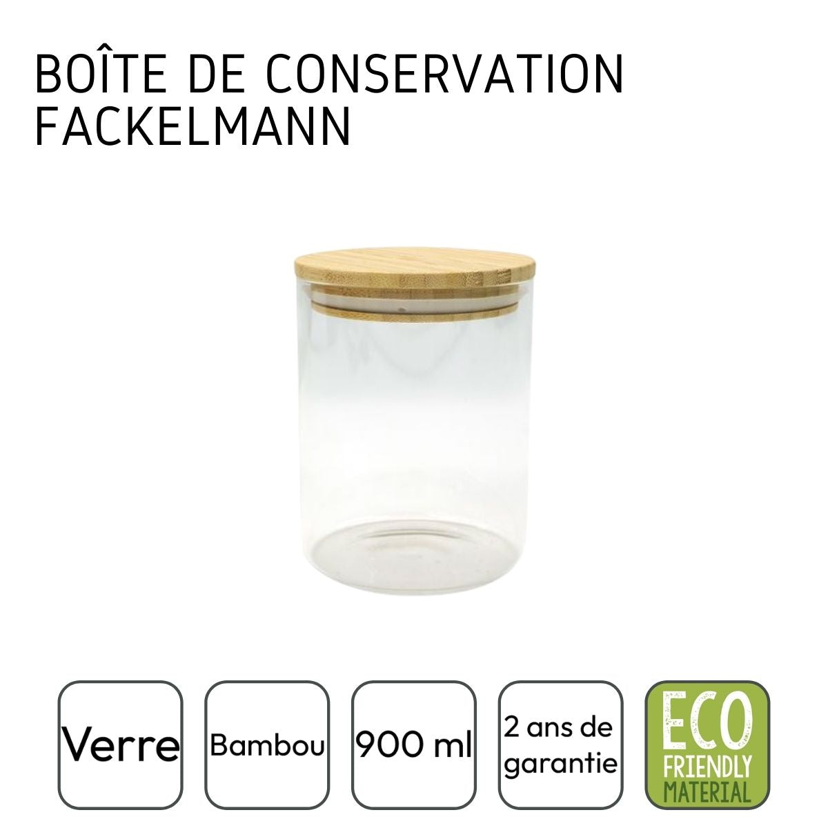 Boîte de conservation en verre 0,9L avec couvercle en Bambou  Nature Fackelmann - Mathon - 4