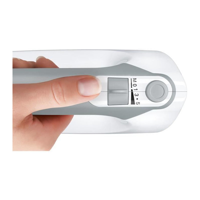 Batteur Ergomixx 450 W -   Mfq36400 Blanc/gris - 5 Vitesses+turbo - 2 Fouets Inox - 2 Crochets Pétrisseurs Inox - Bosch - Mathon - 6